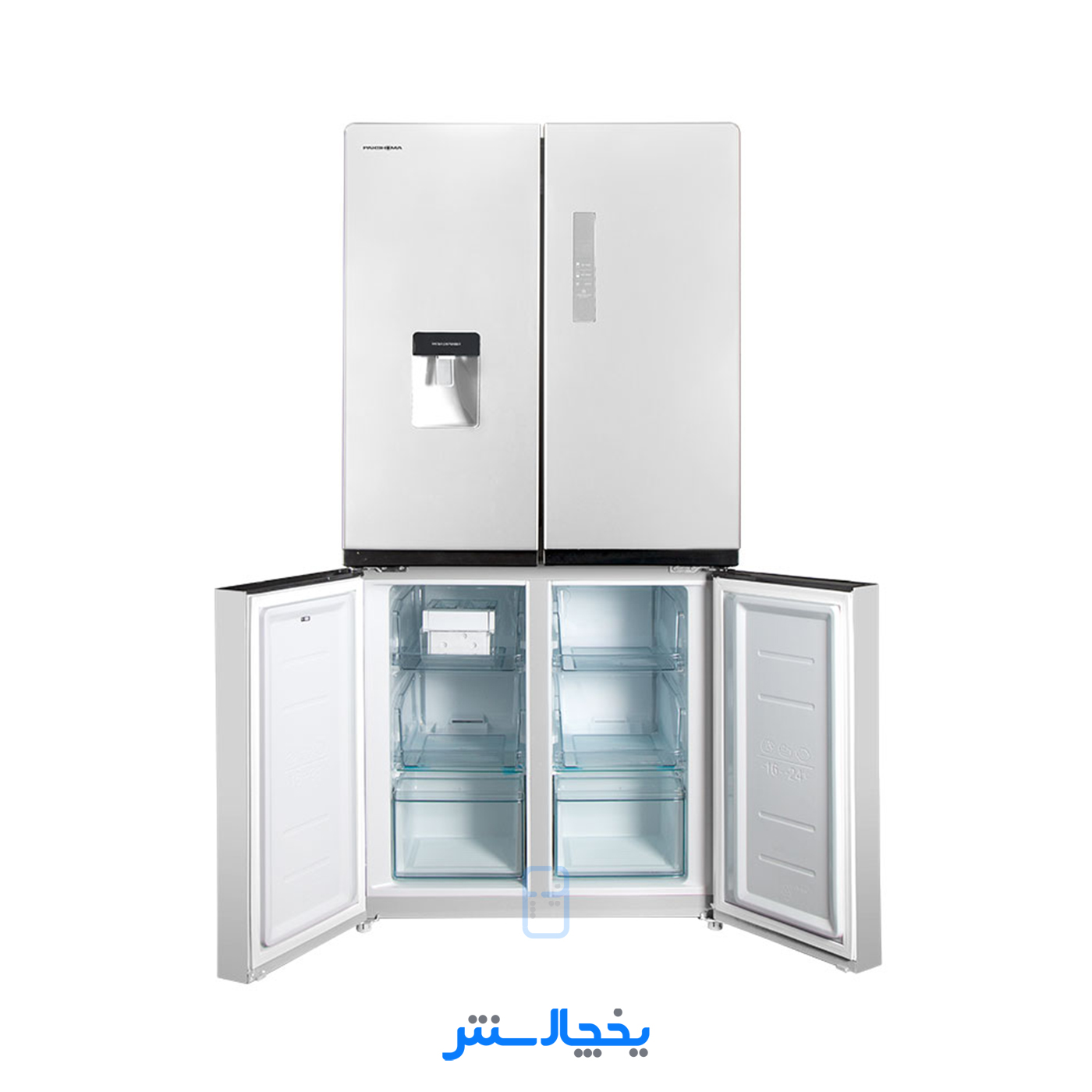 یخچال فریزر ساید بای ساید چهار درب پاکشوما مدل RDP530W (E7) سفید (کابین امباس و درب صدفی)