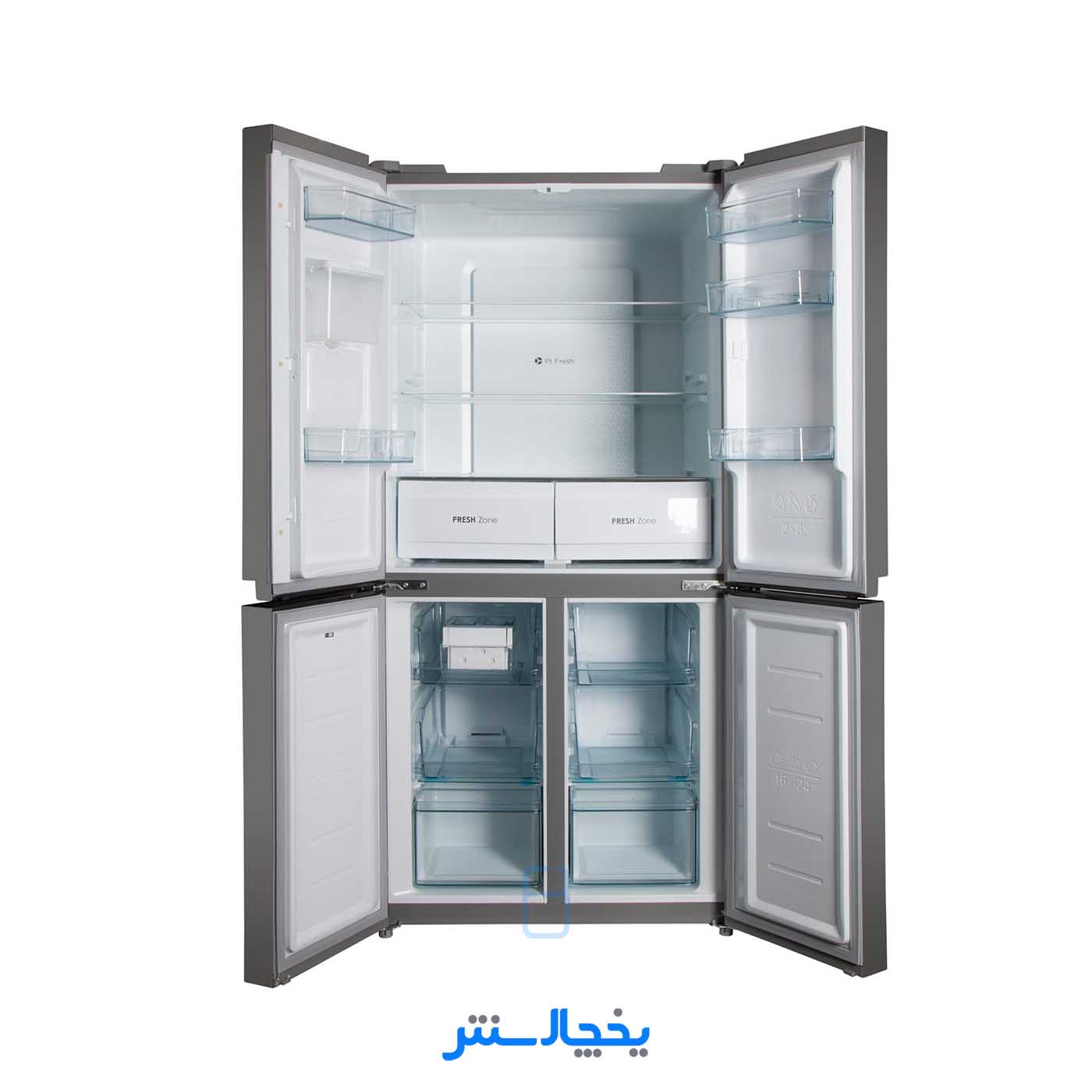 یخچال فریزر ساید بای ساید چهار درب زیرووات مدل ZF53W (E7) سفید (کابین امباس و درب صدفی)